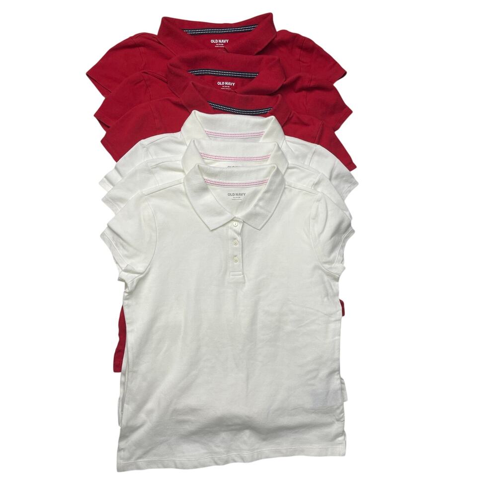 Old Navy Girls Uniform Polo Bundle – 3 Red + 3 White Capped Sleeve